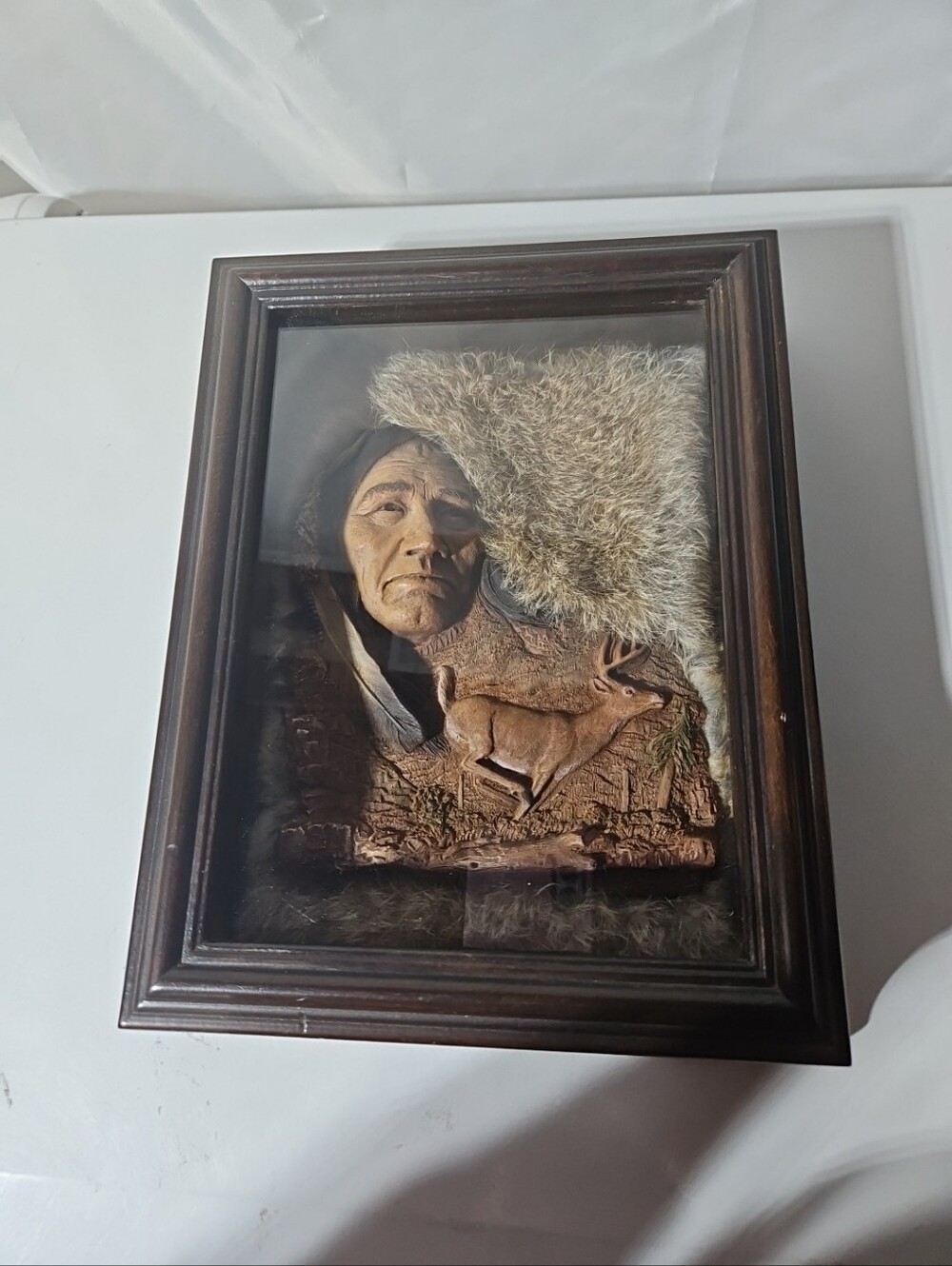 Neil J Rose Vintage 3D Fur Lined Shadow Box. Titled White Tail. Limited